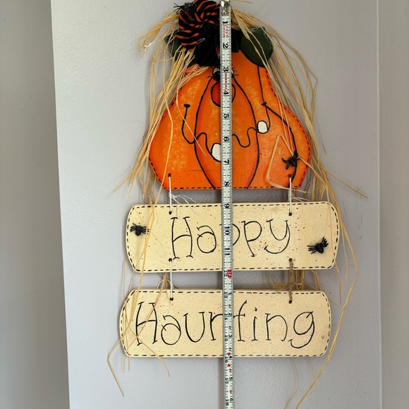 Mrs. Pumpkin Halloween Happy Haunting Wooden Hanging Sign Decoration - Picture 6 of 12